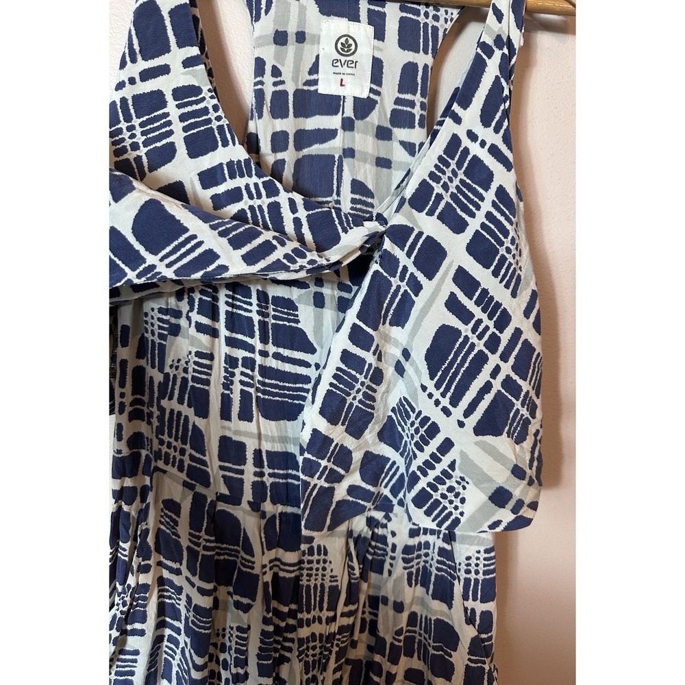 EVER By Nordstrom Romper Dress Large Blue White 100 Silk Romper Pockets Vacay L - Picture 6 of 14